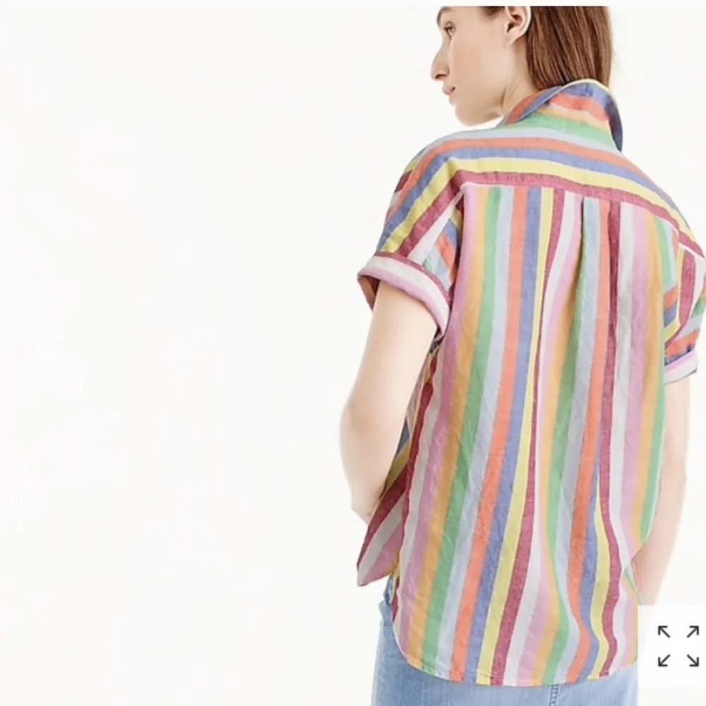 J.Crew Linen Blend Button Top Blouse Multicolored Stripe Size 0 XS Rainbow - Picture 2 of 10